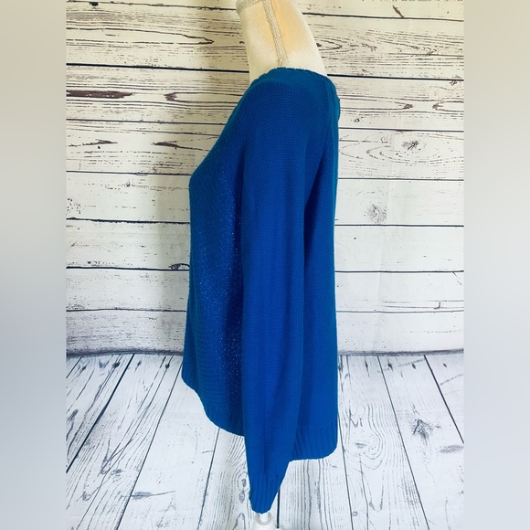Women’s XL Sweater ANA Blue Glittered Medium Weight Knit Zipper Back U Neck Soft - Picture 8 of 11